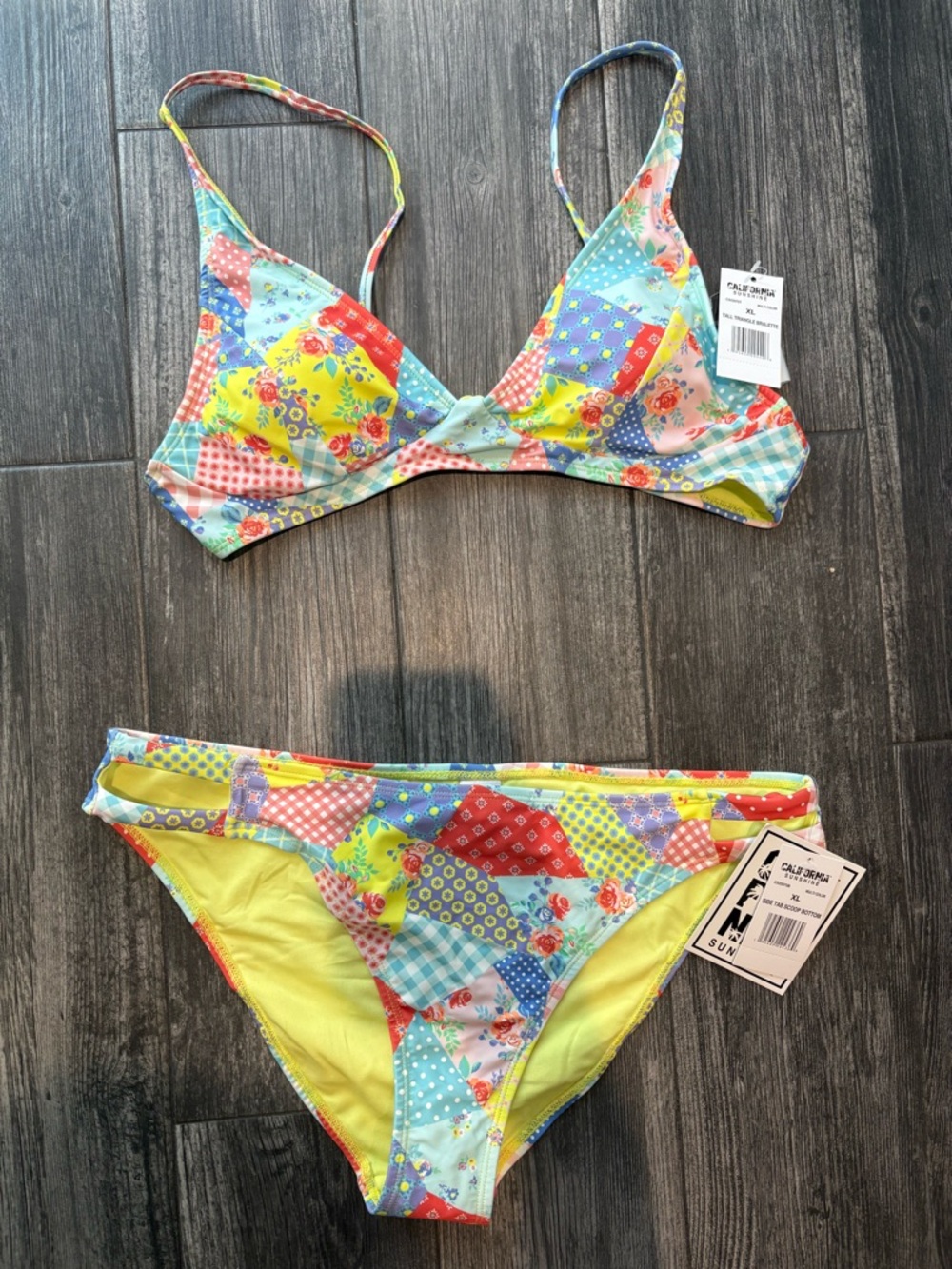 Patchwork Floral Two-Piece Bikini - California Sunshine NWT